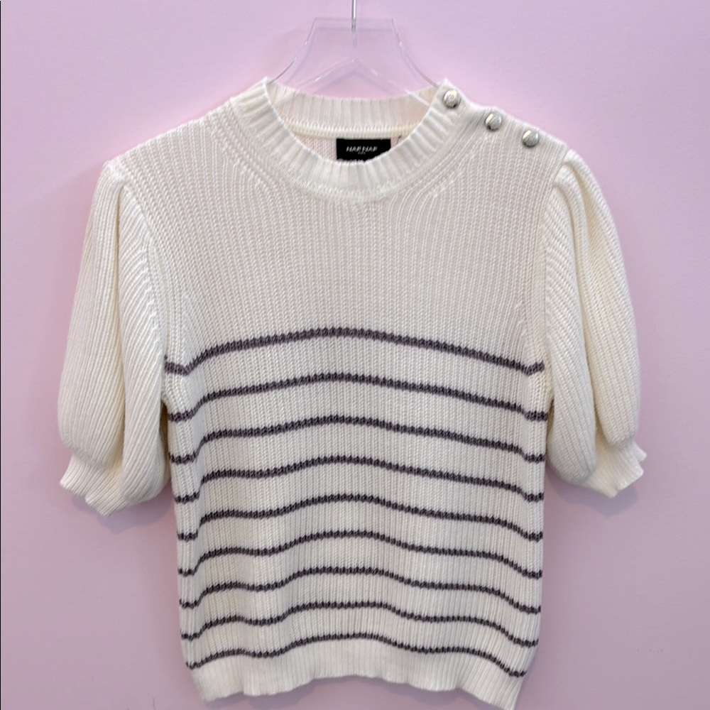 NAF NAF size S Short Sleeve Sweater Top Purple Ivory Stripe